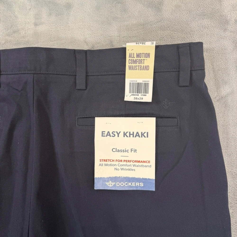 New Dockers Easy Khaki Classic Fit Pants Mens Size 38x29 Navy Blue Stretch